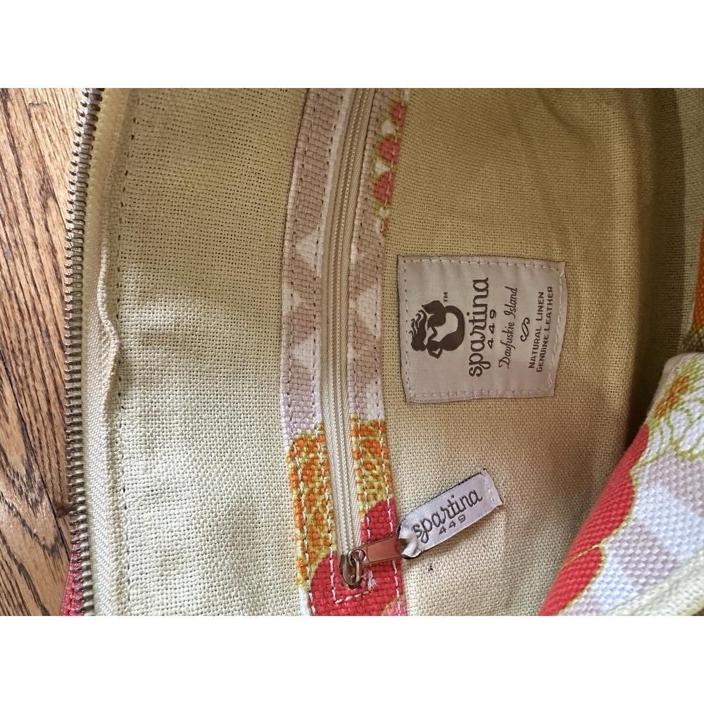 Spartina 449 Floral Linen Shoulder Bag Red Leather Trim Daufuskie Island 13x8 In - Picture 6 of 14